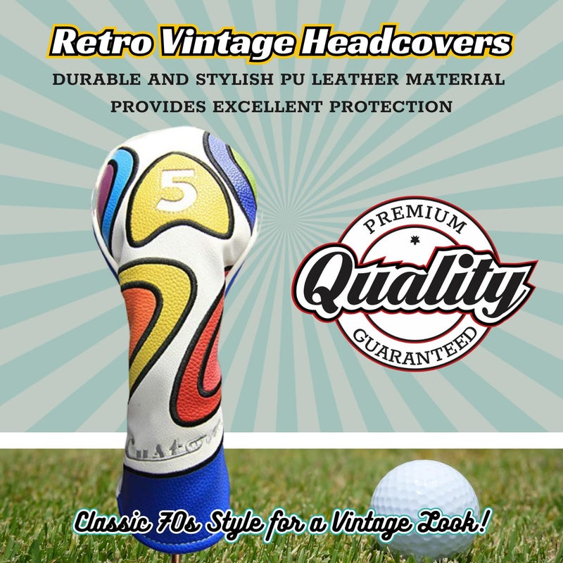 Majek Retro Golf Headcover Limited Edition Vintage Leather Style Psychedelic Colorful Groovy Custom Design #5 Fairway Wood Head Cover - Image 2